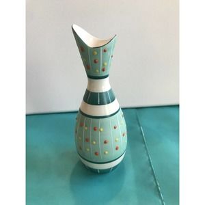 Vase Green & White Sriped With Red & Yellow Dots